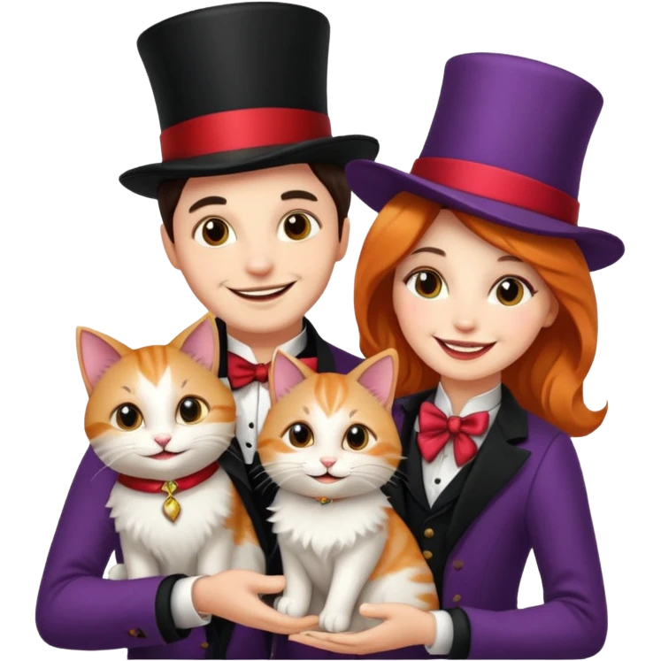 magician couple and their pet cat emoji