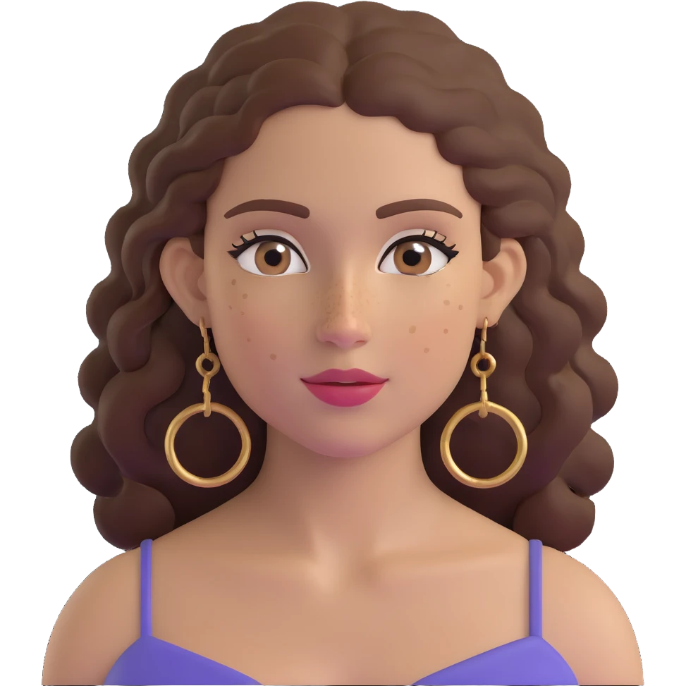 Attractive Greek woman with a wide face, freckles, long curly brown hair and gold hoop earrings emoji