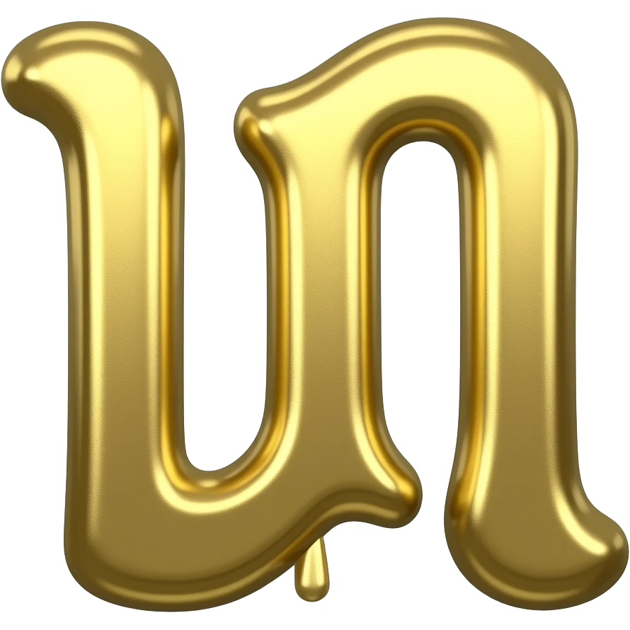 A 3D gold metallic emoji of the Coptic letter Shei (Ϣ). It is shaped like a wide letter 'W' with a small vertical stem at the bottom center. Bold curves, ancient script style, high-end gold beveled texture. NO SIGMA, NO GREEK MATH SYMBOLS. emoji