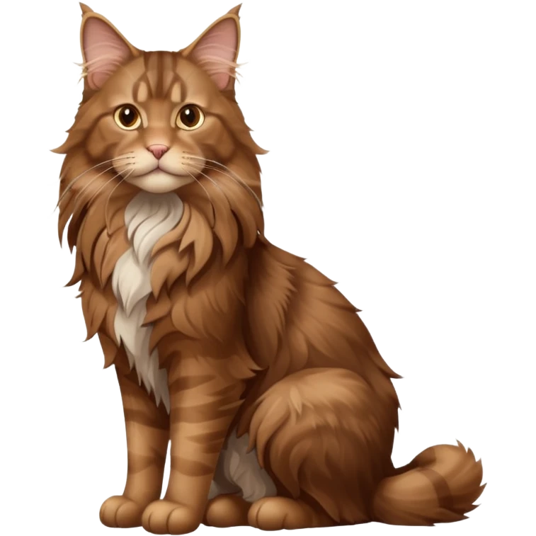A high-resolution photo-realistic digital illustration of a brown maine coon cat, full body noble maine coon sitting emoji