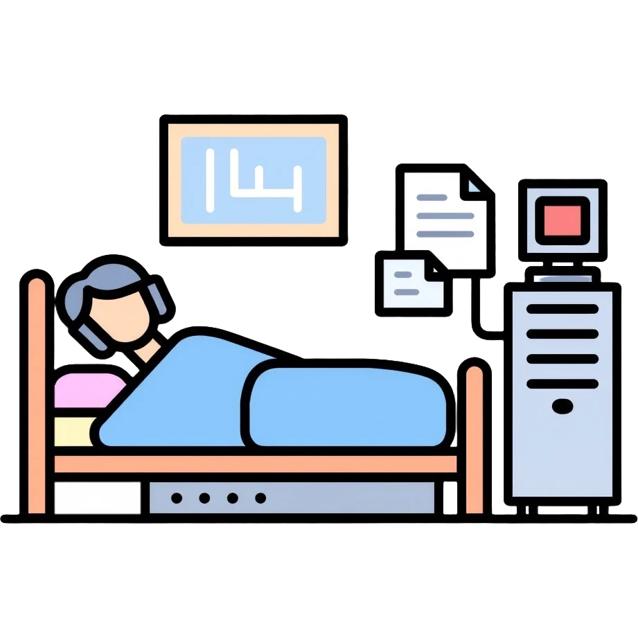 medical sleep lab with patient connected to sleep monitoring equipment for polysomnography emoji