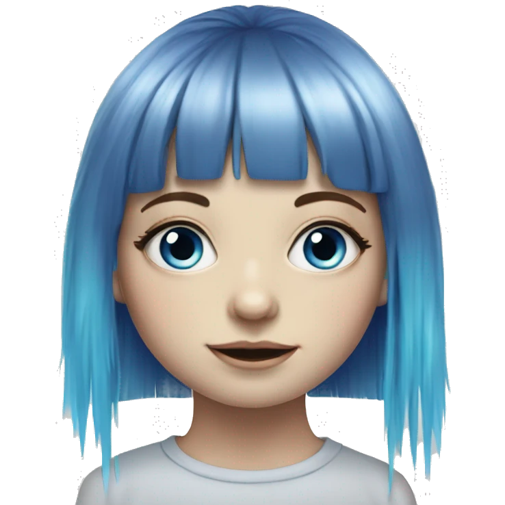 Hyperrealistic drawing pale girl with blue eyes and rainbow long hair with fringe  emoji