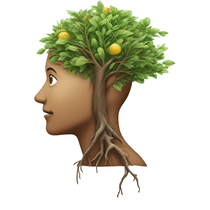 realistic person with a brain growing a tree emoji
