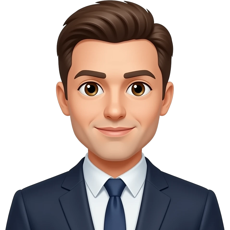 homme, cheveux chatains, yeux marrons, en costume emoji