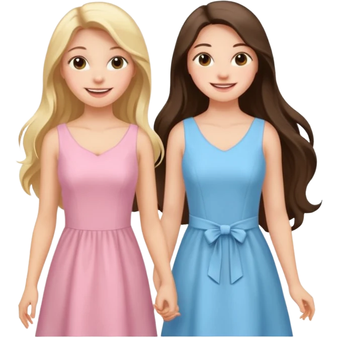 princess happy blonde girl in light blue dress and long haired brunette girl in light pink dress emoji