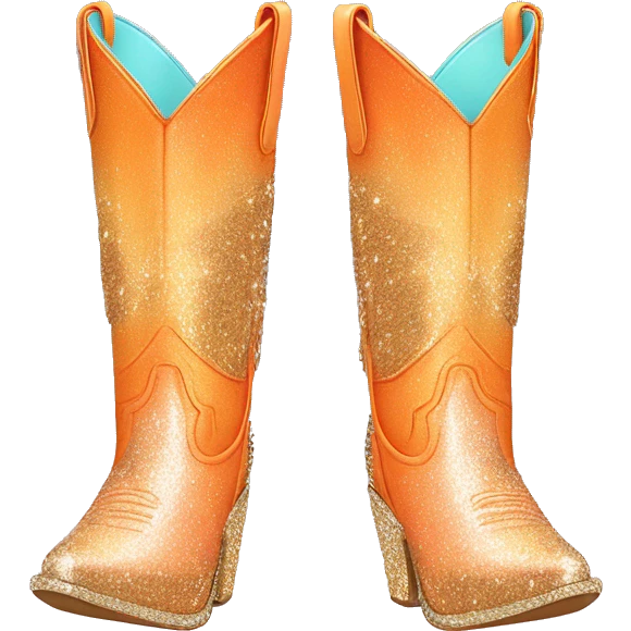 Realistic pastel orange fashion cowgirl boots with sparkly shiny glitter fringe on them. emoji