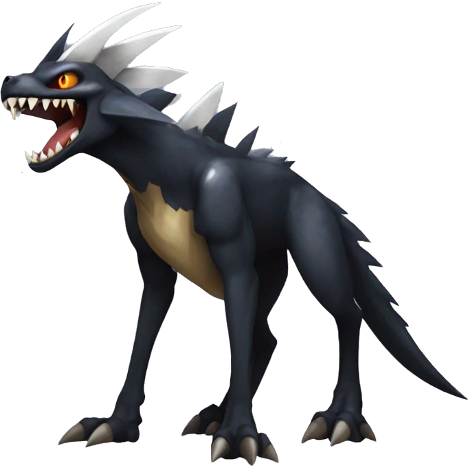 Black Cool Edgy Nargacuga-Garchomp-Houndoom-Sergal Fakémon with Edgy markings,  full body emoji
