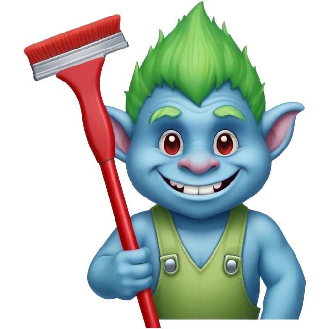 blue Troll cleaning a window using red squeegee emoji