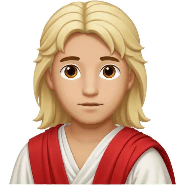 Adonis, Desire God from Rome Mythology with long blonde hair, red and white outfit, emoji