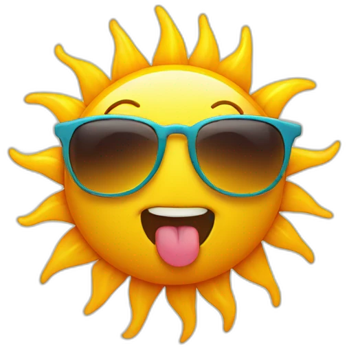 sun with glasses sticking out his tongue, childish drawing style emoji
