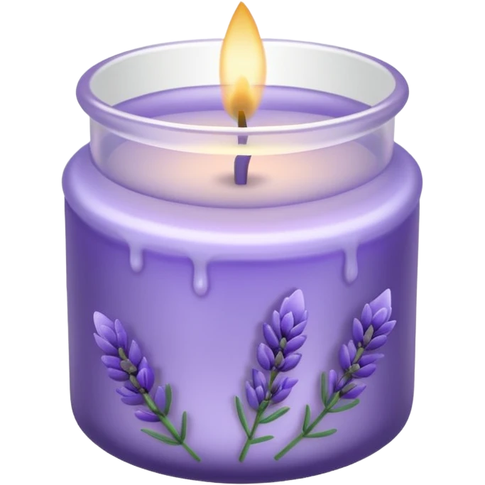 Lavender candle – purple wax in frosted glass jar with lavender flower inside emoji