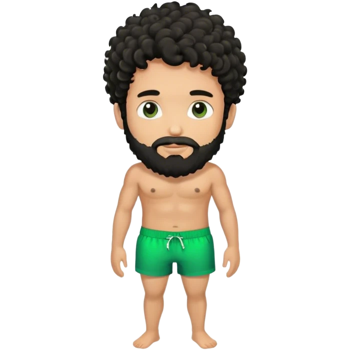 hot handsome  Man in green swimming shorts with black curly haiir with beard emoji