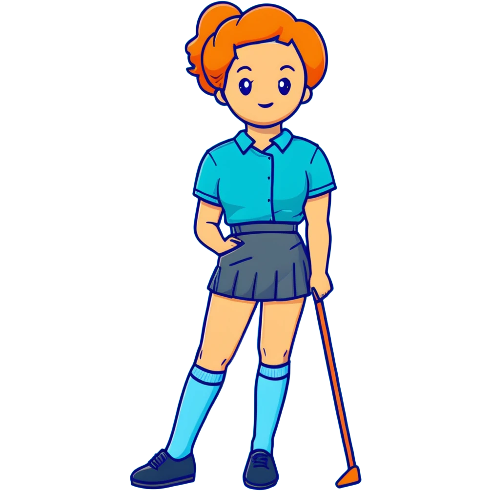 woman wearing teal wrap shirt, blue a-line skirt, light blue knee-high socks emoji