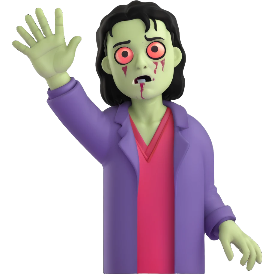 zombie with one hand reaching up and dark black hair emoji