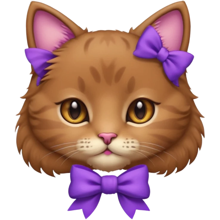 Brown kitty with a one purple bow on the side of her ear emoji