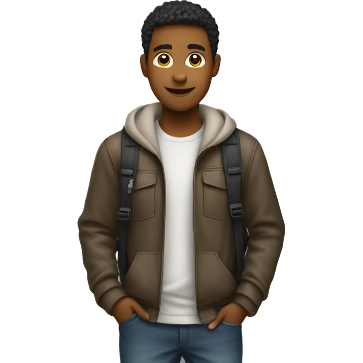 young man wearing bag pack, full body, back angle emoji