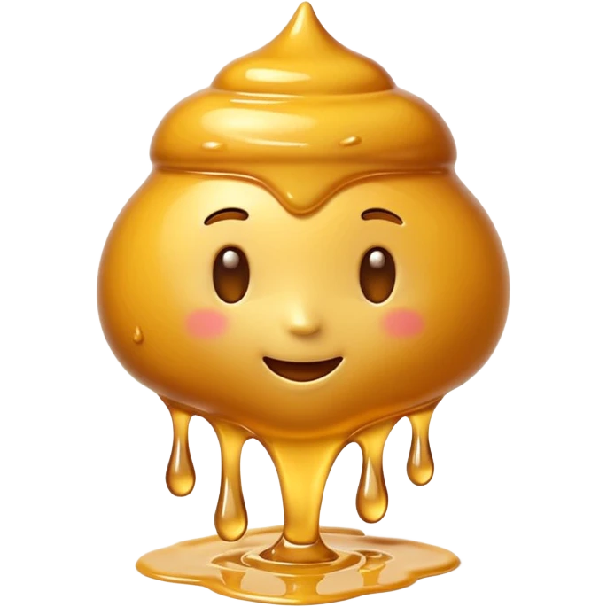 3D iPhone style emoji of golden honey, thick and glossy texture, dripping slowly, isolated on white background, soft shadows, high detail, playful and cute. emoji