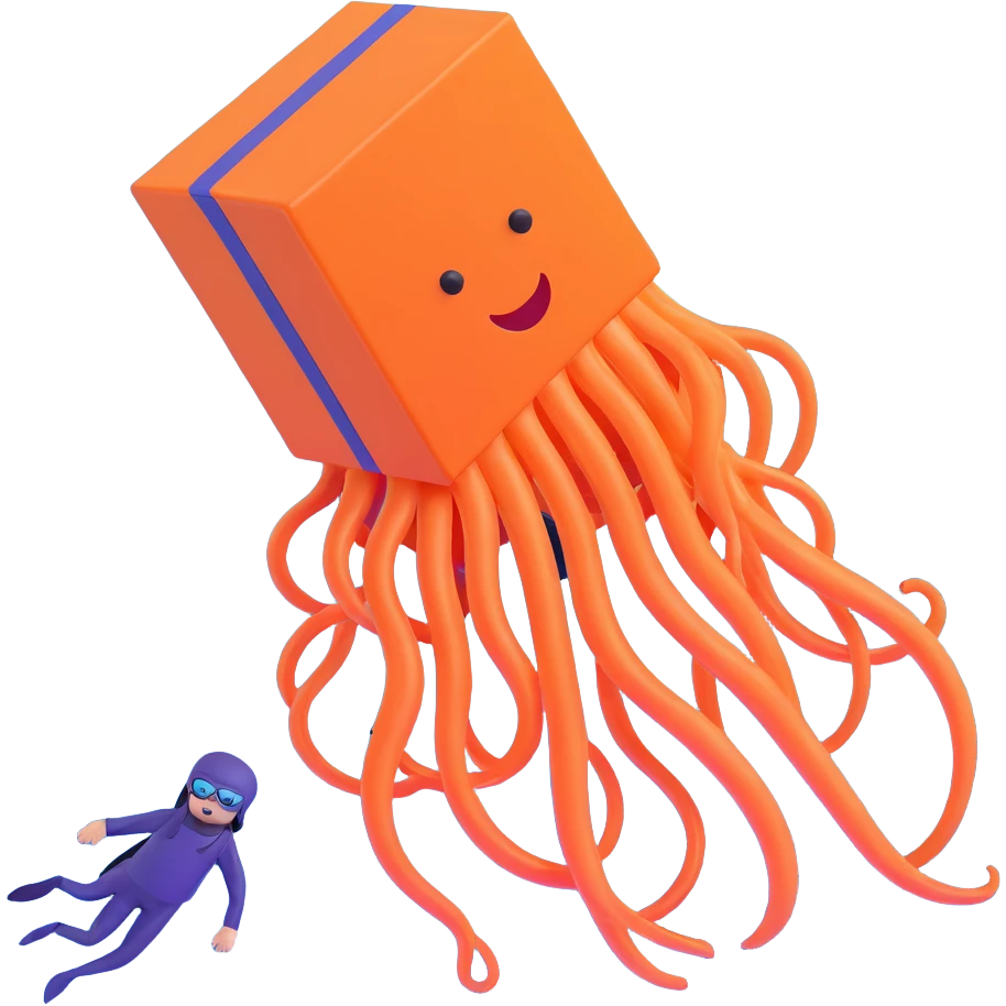 menacing box jellyfish with venomous tentacles close to a person swimming in blue water emoji