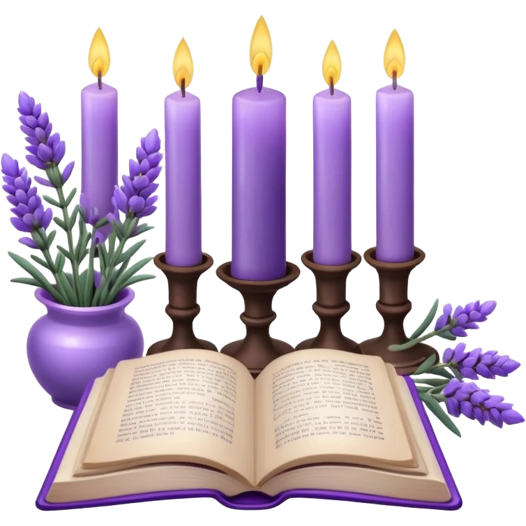 Gorgeous beautiful aesthetic decorative Lavender flowers and candles and book  emoji