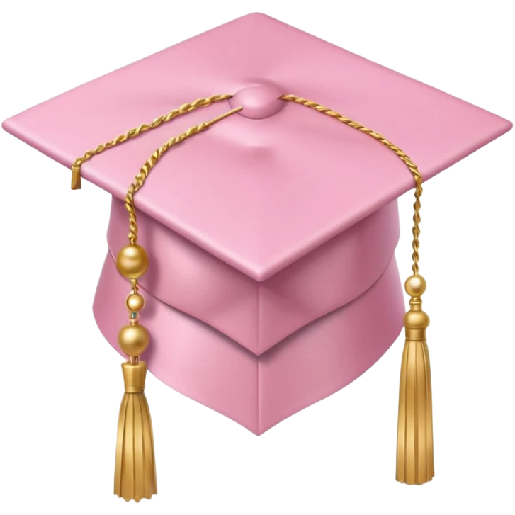 Pastel pink graduation cap with satin texture, gold tassel, elegant minimal style emoji