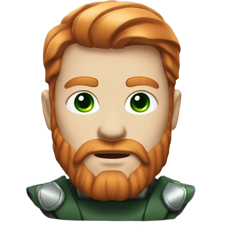Serious man with red hair, trimmed beard, gray-green eyes, wearing Thor's helmet, iOS emoji style. emoji