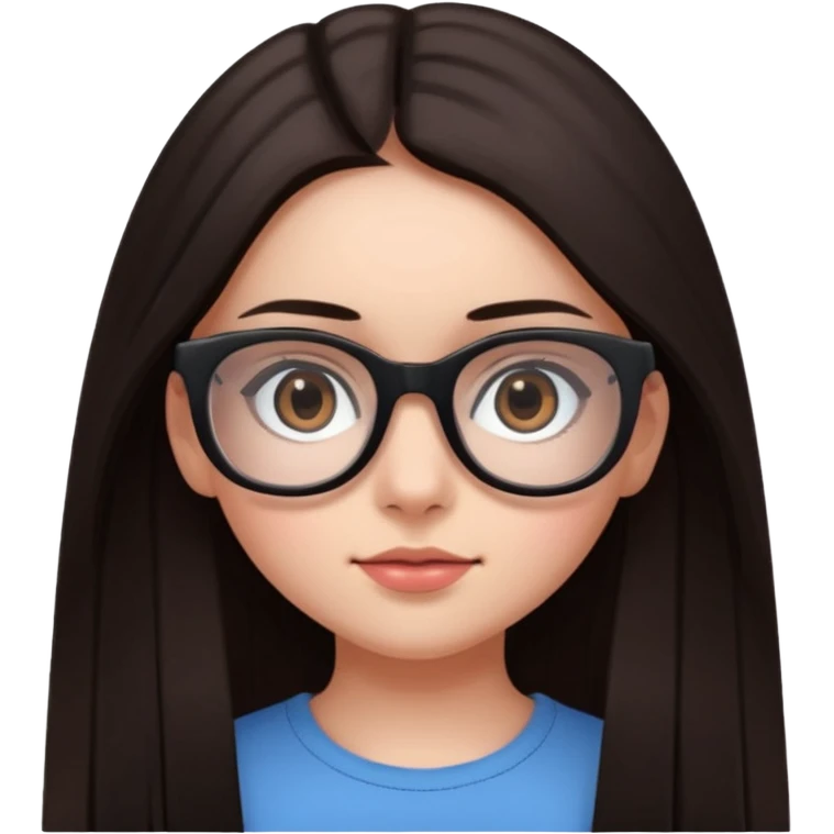 une ado, brune aux cheuveux tres fonces longs lisses blanche, ,lunettes carres noires, yeux bruns fonces joues rose emoji