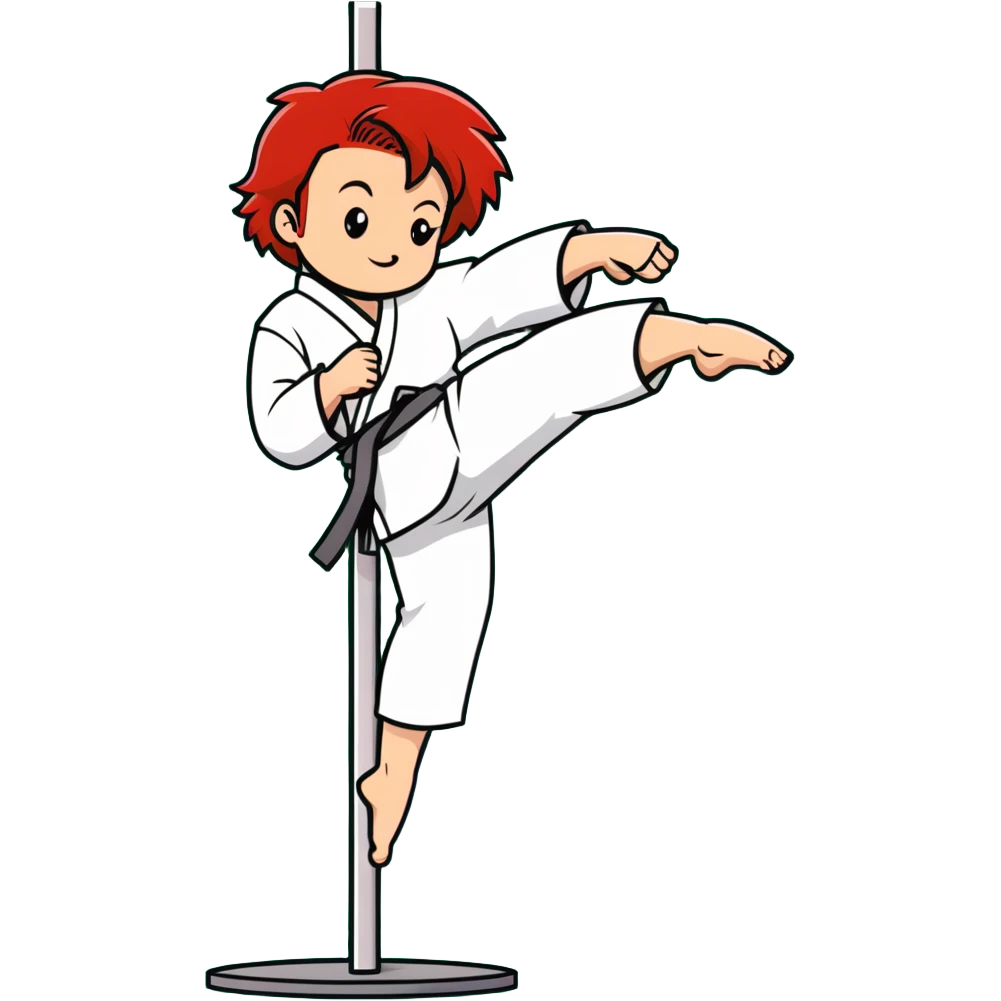 redhead martial artist with red hair doing a jiu jitsu pose while pole dancing emoji