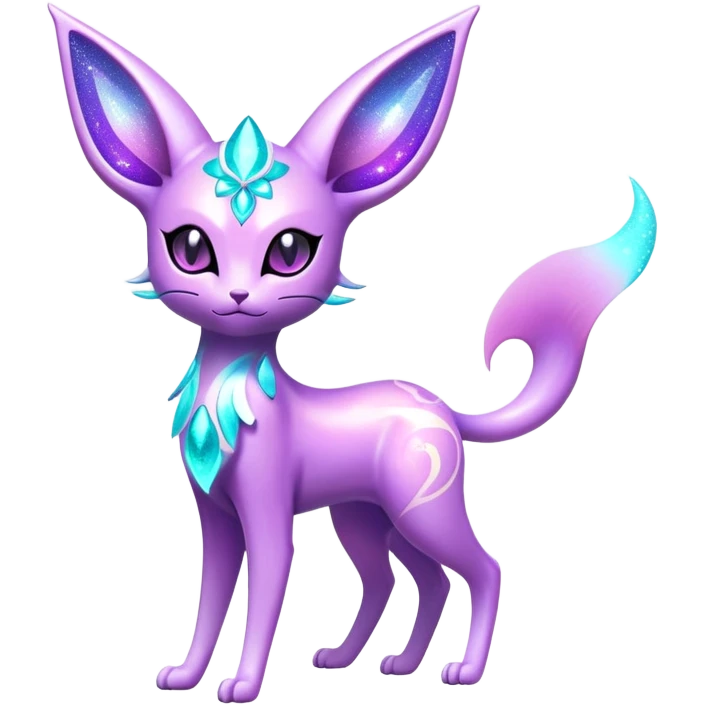 Shiny Exotic Nebulae Tropical Colorful Neon-colored Glittery Ethereal Sparkly Espeon-Amaura-Aurorus-Fakémon-hybrid-creature (full body)  emoji