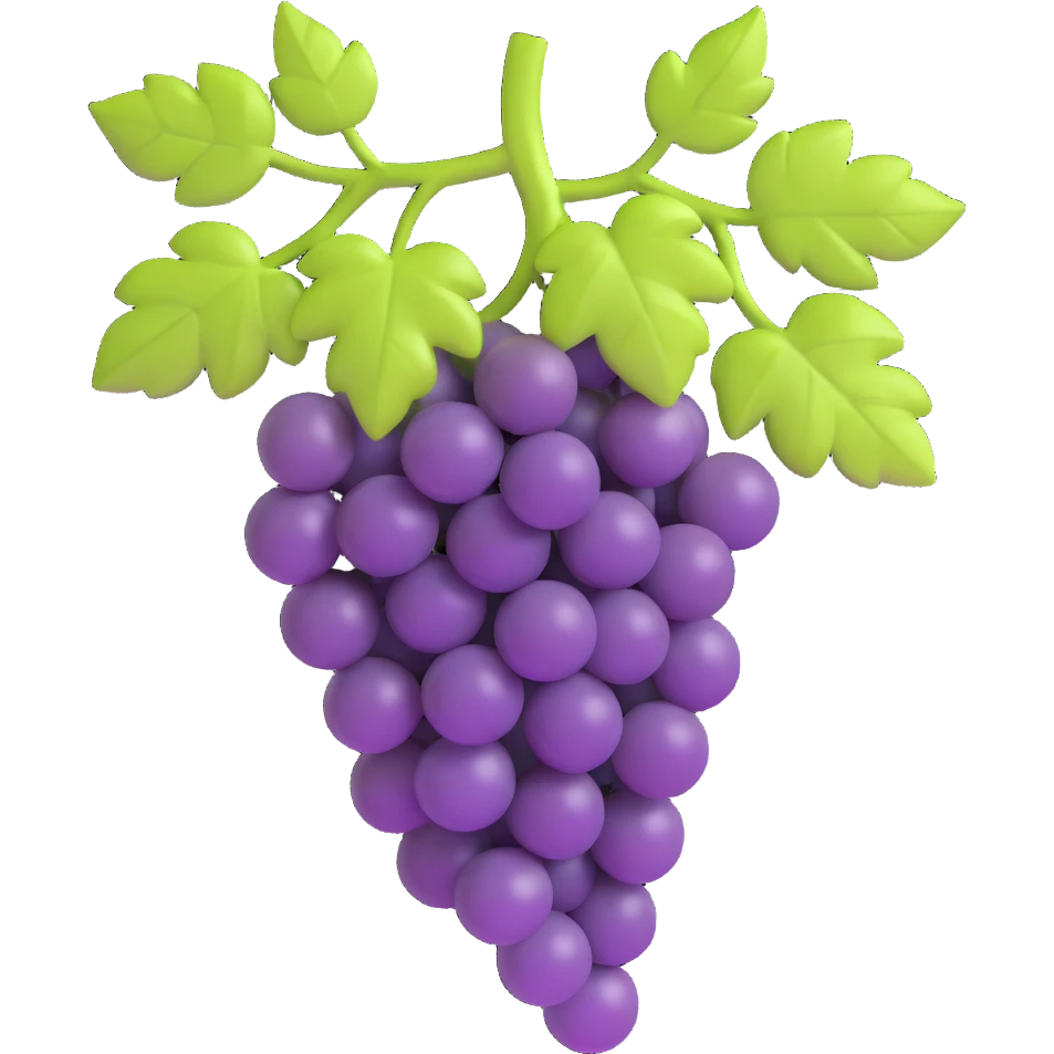grapevine with grapes forming from modified flowers, 3D emoji style, no background emoji