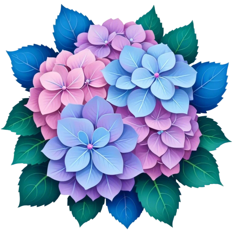 Bouquet of blue, pink and lilac hydrangeas emoji