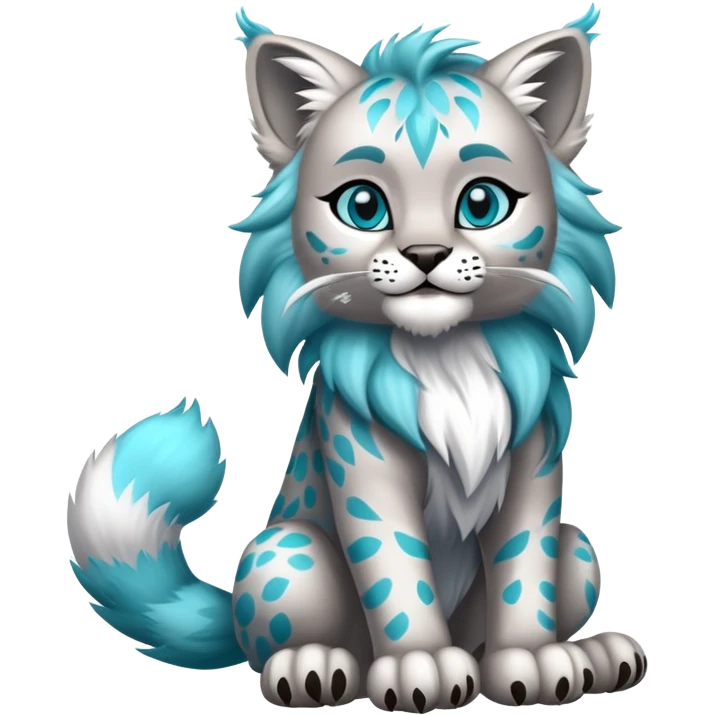 Silver and cyan Fairy-type Bobcat-Lynx-Lion-Fakémon full body emoji