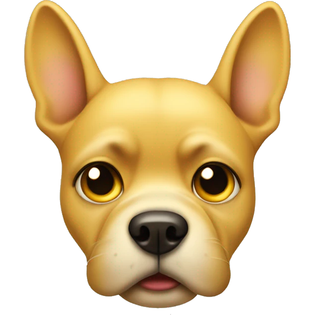 a dog face, yellow like common emojis, cartoon having a funny wondering face like hmmm, half open mouth and angry eyes emoji