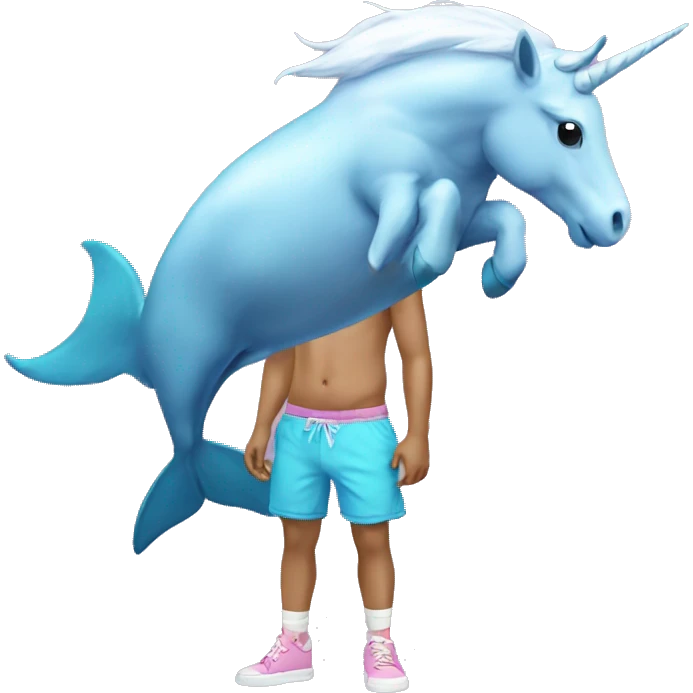 Unicorn wearing shorts with a dolphin  emoji