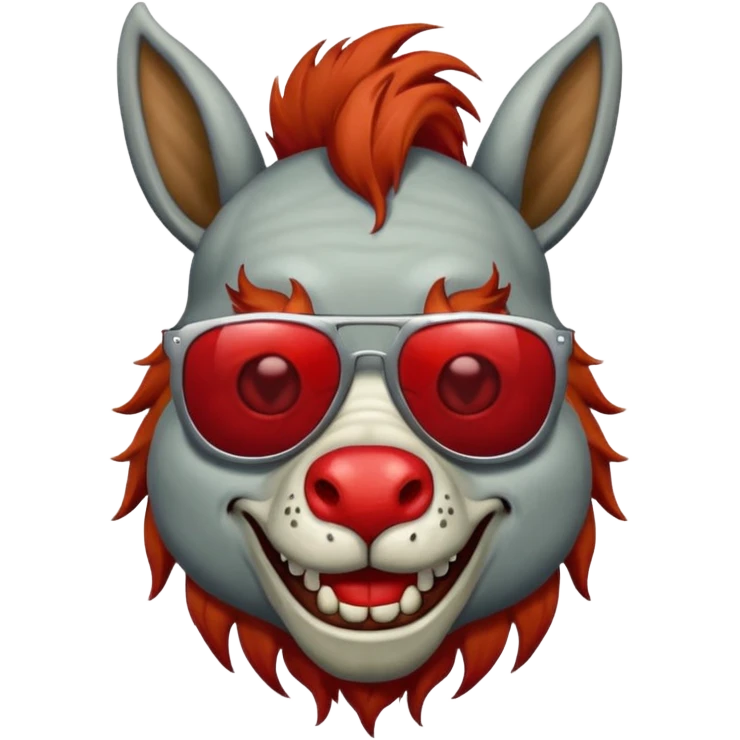 Zombie donkey with sun glasses and red hair and joker nose hungry  emoji