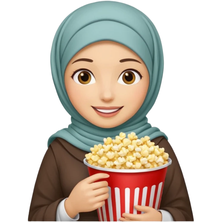 a hijab holding a bucket of popcorn emoji