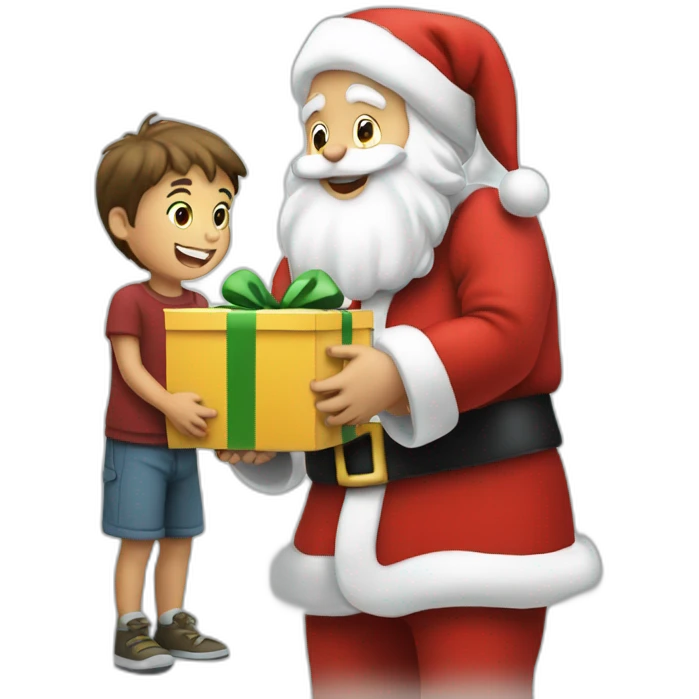Santa giving a gift to young boy emoji