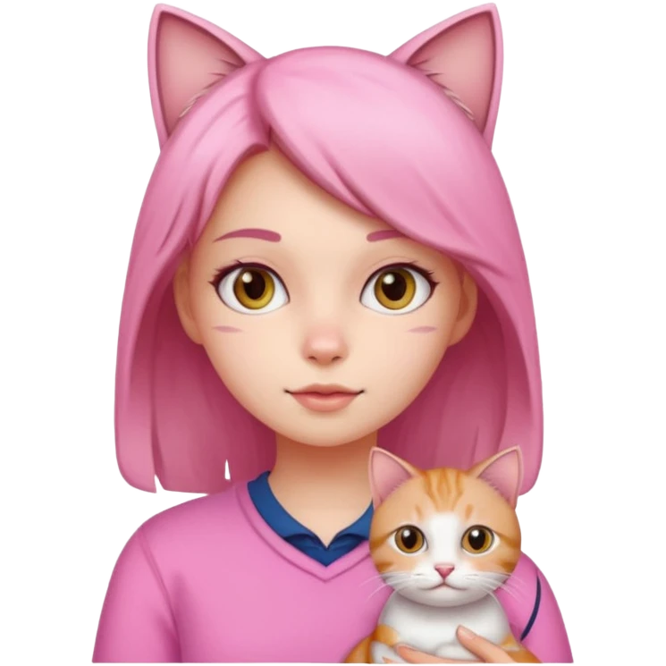 Девочка с кошкой в розвом emoji