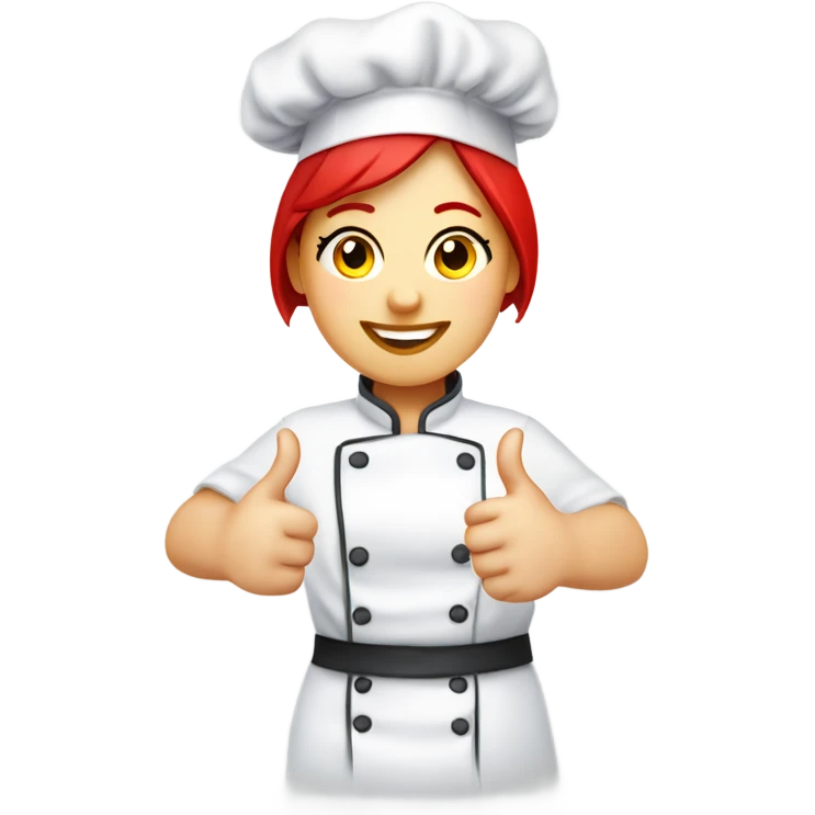 chef hat wearing  thumbs up chubby face red short haired female chef emoji