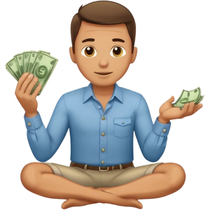 1 man is kneeling, holding a wad of money and asking for something emoji