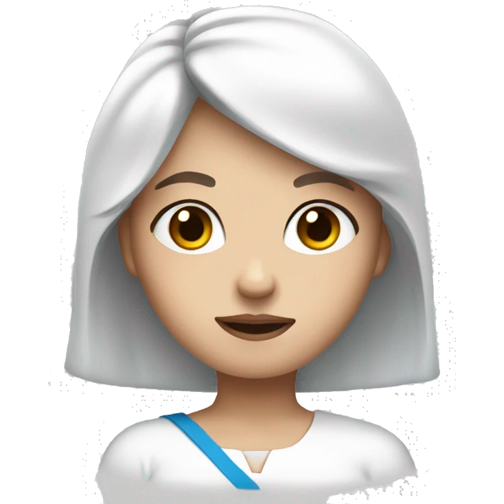 Girl with brown hair, blue eyes and white skin shrugging emoji
