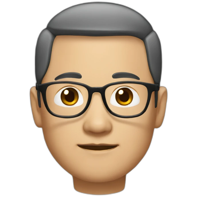fifty year old Chinese man with small-flat-head wearing  eyeglasses and black-hoodle emoji