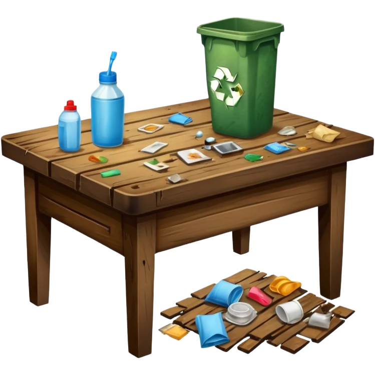 very dirty table with trash emoji