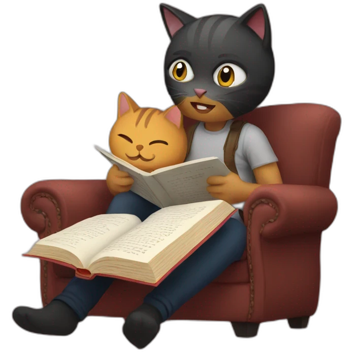 Reading with a cat emoji