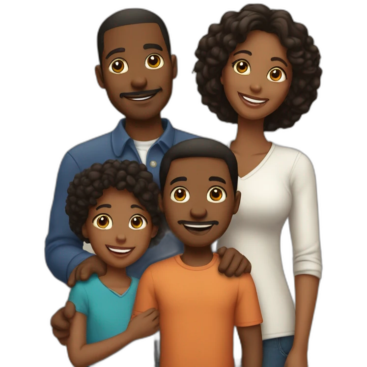 a loving black family of 5 with 1 son, 1 daughter, and 1 young son emoji