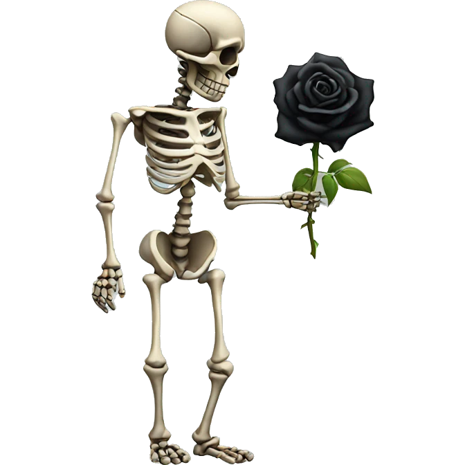 Skeleton with black rose in hand seriously judging, standing emoji