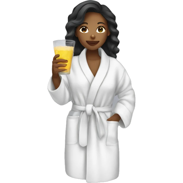 mixed girl in bathrobe drinking a drink emoji