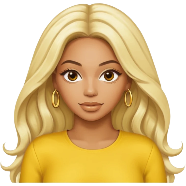 Beyonce with long platinum blonde hair, yellow outfit emoji