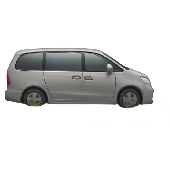 A gray gravestone with a detailed engraving of a minivan on its surface. The minivan is depicted in a simple, clean style, showing its side profile. The gravestone has a slightly weathered look, with subtle cracks and moss at the base. The background is minimal, keeping the focus on the gravestone and its engraved minivan. emoji