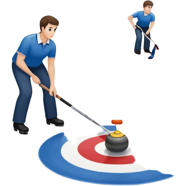 An icon showing a curling match on an indoor ice stadium, with a polished curling stone gliding toward the target and players sweeping. Spectators watch from stands, and flags hang above the rink. Transparent background highlights strategy and focus in the sport of curling. emoji