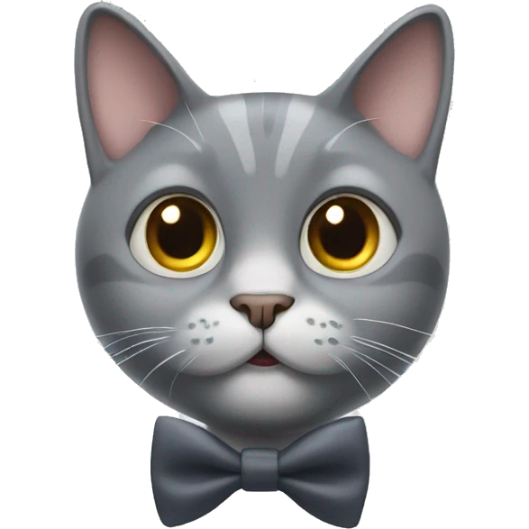 Grey cat with bow tie with shocked expression emoji